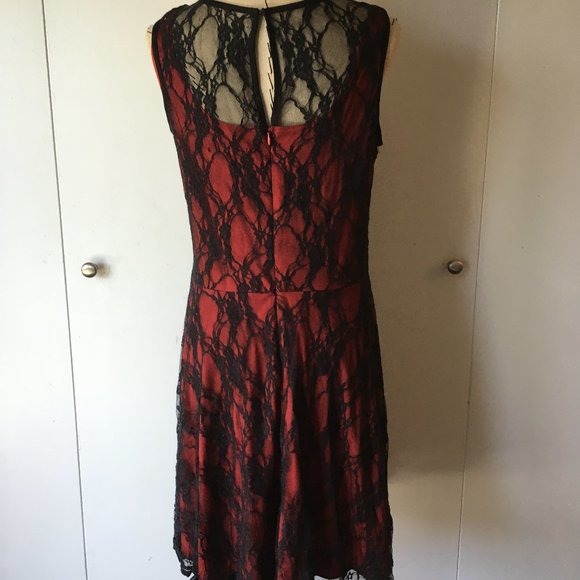 Blu Sage Red & Black Lace Dress Size 16 - Picture 3 of 5